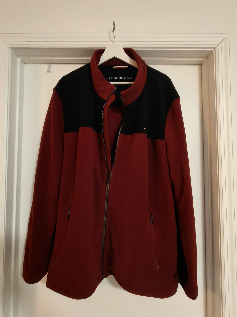 Tommy Hilfiger Men’s Red and Black Zip-Up Fleece Jacket